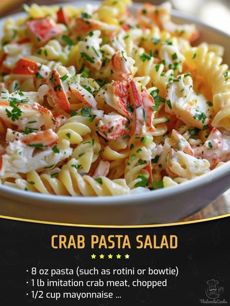 Crab Pasta Salad, Crab Pasta, Crab Salad Recipe, Pasta Salad Ingredients, Seafood Pasta Recipes, Seafood Entrees, Easy Pasta Salad, Crab Salad, Healthy Kitchen