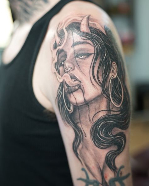 Hellishly good tattoos await!😈 Work in progress. Book a consultation with us today at hotspottattoo.com ....... #hotspottattoo #tattoos #tattooshop #tattoo #tattooideas #iowacity #tattoostyle #tattoodesign #tattooartist #iowa #inked #blackandgreyink #tattooing #tattoosleeve #blackandgraytattoo Good Tattoos, Spot Tattoo, Dot Tattoos, Trash Polka Tattoo, Avant Garde Art, Trash Polka, Iowa City, Geometric Animals, Geometric Lines