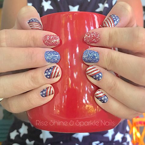 Color Street Fourth of July mani [Beijing Beauty/Greeking Out/Broad Stripes & Bright Stars] Color Street Fourth Of July Nails, 4th Of July Color Street, Color Street 4th Of July Nails, Colorstreet Nail Ideas, Patriotic Nail, Colorstreet Combos, Nails Color Street, Patriotic Nails, Nail Combos