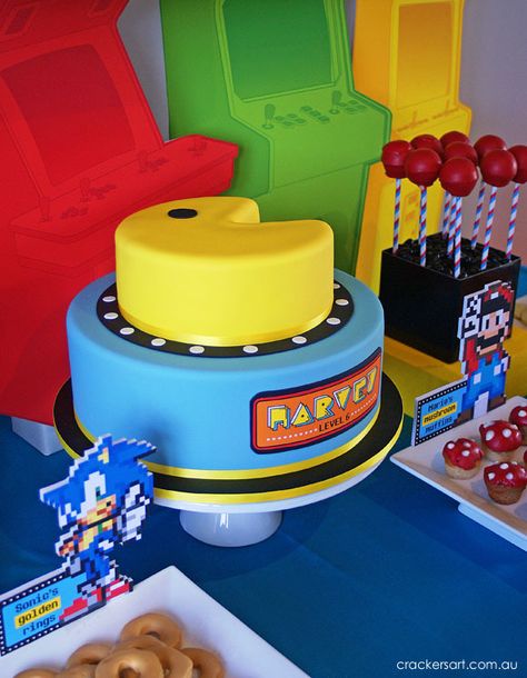 Retro Video Game Party, Pacman Birthday, Pac Man Cake, Arcade Birthday Parties, Arcade Birthday, Games Birthday Party, Pac Man Party, Arcade Party, 6th Birthday Party