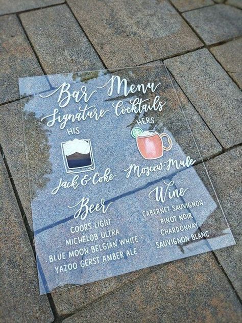 Plexiglass Sign, Bar Menu Sign, Acrylic Wedding Sign, Reception Sign, Cricut Wedding, Menu Sign, Signature Cocktails, Boda Mexicana, Future Wedding Plans