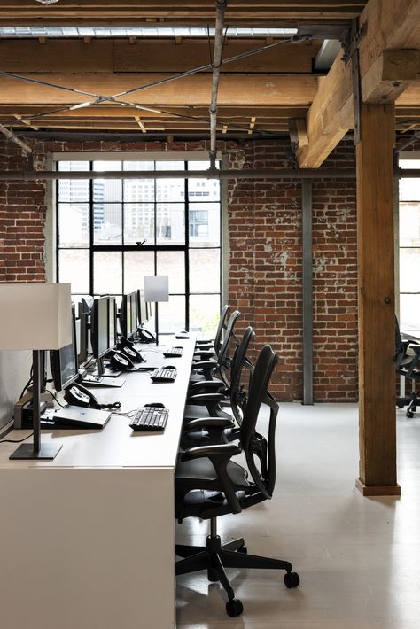 Axiom SF — BHDM Industrial Office Design Workspaces, Industrial Office Interior Design, Industrial Office Interior, Cottage Office, Industrial Office Decor, Collaborative Space, Studio Layout, Exposed Rafters, Industrial Office Design