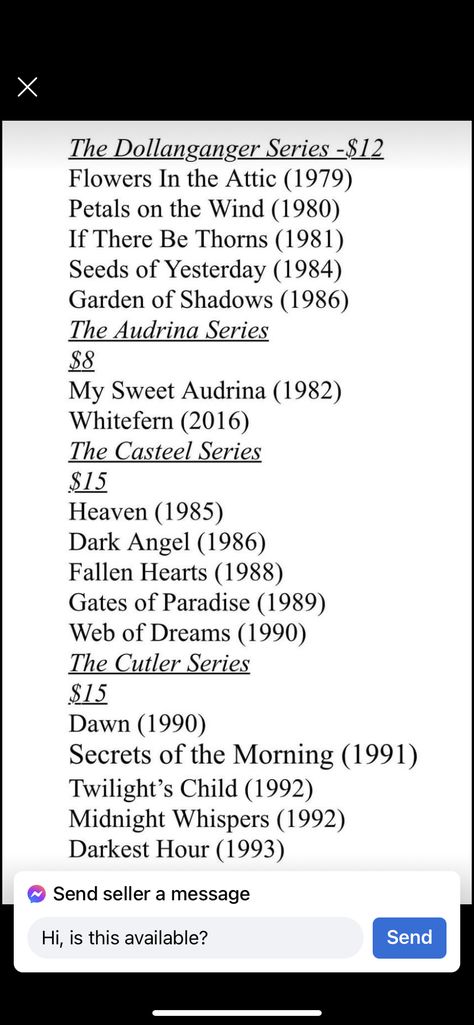 Seeds Of Yesterday, My Sweet Audrina, V C Andrews, Flowers In The Attic, Red Scare, Messy Room, Stomach Ache, Dark Angel, Books To Read