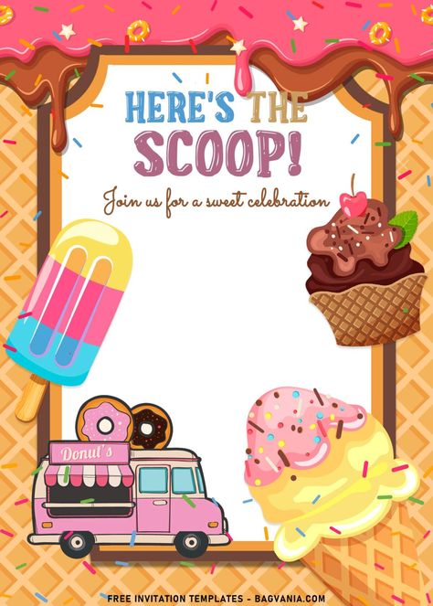 9+ Ice Cream Party Invitation Templates For Kids | FREE Printable Birthday Invitation Templates - Bagvania Kids Ice Cream Party, Ice Cream Birthday Party Invitations, Ice Cream Party Invitations, Summer Kids Party, Ice Cream Invitation, Summer Birthday Invitations, Ice Cream Wallpaper, Ice Cream Birthday Party, Ice Cream Day