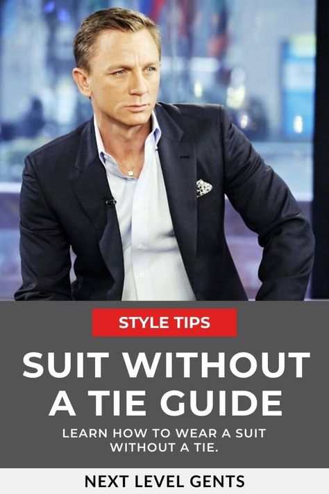 How to wear a suit without a tie - Next Level Gents #menswear #dapper #fashion #style #mensfashion #styletips #outfits Suit Without Tie Mens, Suits Without Ties Mens, Mens Suit Without Tie, Tux Without Tie, Men’s Suit No Tie, Mens Suit No Tie, Men Suit No Tie, No Tie Suit Style, Dapper Gentleman Style Casual