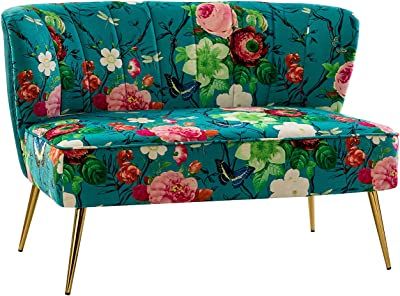 Armless Couch, Blue Loveseat, Mid Century Loveseat, Cat Candles, Contemporary Loveseat, Conversation Area, Casa Vintage, Armless Loveseat, Floral Pattern Design