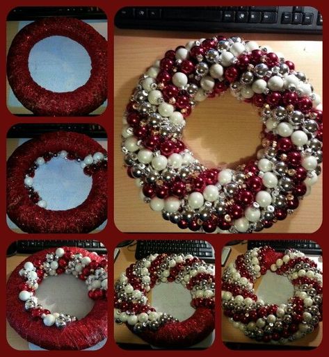 Make A Christmas Wreath, Christmas Ornament Wreath, Christmas Wreaths For Front Door, Xmas Wreaths, Coron, Christmas Wreaths Diy, Wreath Crafts, Xmas Crafts, Homemade Christmas