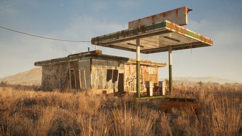 Abandoned Gas Station, Small Town Mystery, Creepy Old Houses, Desert Places, Abandoned City, Small Town America, Creepy Images, Old Gas Stations, In The Middle Of Nowhere