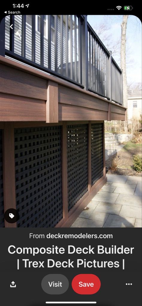 Under Decking Storage Ideas, Under Deck Privacy, Black Lattice Under Deck, Under Deck Skirting Ideas, Storage Under Deck, Side Porch Ideas, Porch Lattice, Deck Redo, Lattice Deck