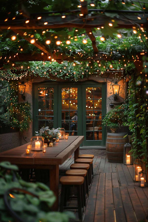 40 Dreamy Outdoor Table Decor Ideas for Magical Evenings Front Yard Lights, Dröm Hus Planer, Design Per Patio, Outdoor Table Decor, Living Garden, Eating Area, House Backyard, Backyard Inspiration, Outdoor Decor Backyard