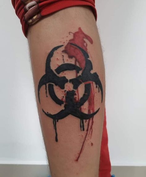 Metal Tatoos Ideas, Small Gore Tattoos, Dark Trash Tattoo, Radiation Tattoo, Polkatrash Tattoo, Zombie Tattoo, Trash Polka Tattoo Designs Ideas Art, Simple Trash Polka Tattoo, Trash Polka Words Tattoo