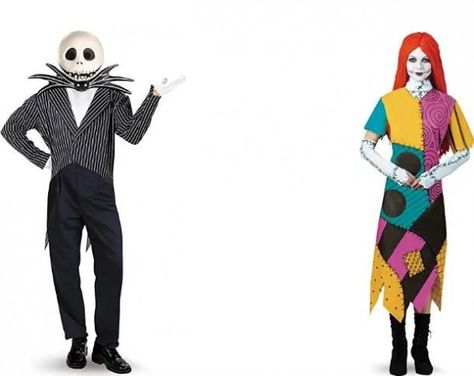 Jack and Sally from The Nightmare Before Christmas Jack Skellington And Sally Costume, Jack And Sally Costumes, Nightmare Before Christmas Costume, Jack Y Sally, Funny Christmas Outfits, Funny Couple Costumes, Jack Skellington And Sally, Sally Costume, Costume Couple