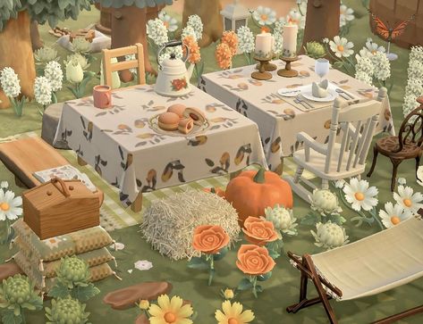 Acnh Outdoor Dining Area, Picnic Animal Crossing, Ac Decoration, Acnh Picnic, Animal Crossing Farm, Acnh Springcore, Acnh Pro Designs, Acnh Spring, April Bujo