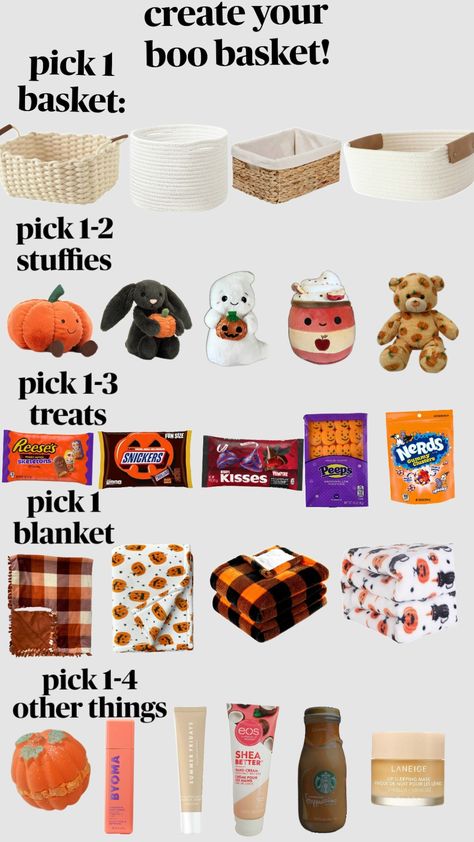 create your boo basket! #fall #fallaesthetic #boobasket #halloween #autumn #autumnaesthetic #fyp #viral Boo Basket Halloween, Autumn Halloween Aesthetic, Kiss Pick, Halloween Boo Basket, Boo Basket, Halloween Autumn, Autumn Halloween, Fun Size, Halloween Aesthetic