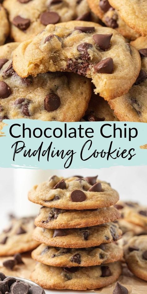 Jello Chocolate Chip Cookies, Choc Chip Pudding Cookies, Chocolate Chip With Vanilla Pudding, Things To Do With Instant Pudding, Pudding Chocolate Chip Cookie Recipe, Chocolate Chip Cookies With Instant Pudding, Chocolate Chip Cookies Vanilla Pudding, How To Keep Cookies Soft, Pudding Mix Chocolate Chip Cookies