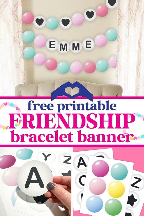 Hey Swifties! Download a FREE Friendship Bracelet Printable Banner. It's perfect for birthday or bedroom decor! 36 bead options! #friendshipbracelet #taylorswift #erastour #diy Girly Diy, Friendship Printables, Banner For Birthday, Valentine Svg Files, Free Printable Banner, Monogrammed Stationery, Beaded Banners, Diy Calendar, Diy Advent Calendar