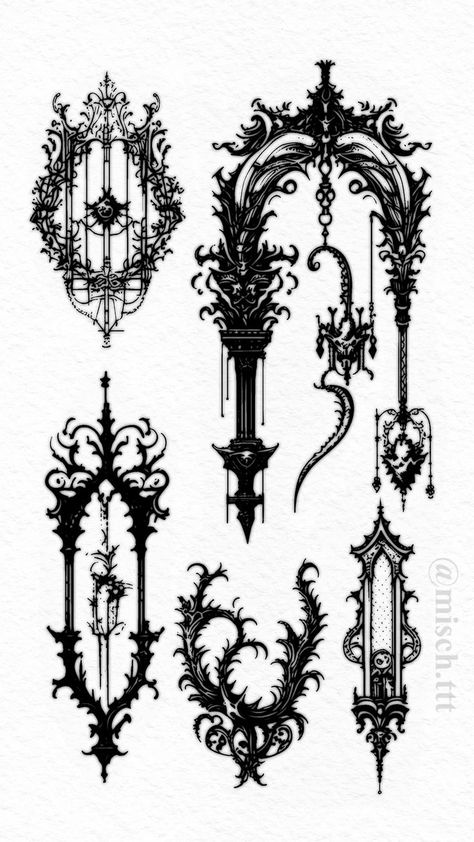 Gothic Tribalism Tattoo, Gothic Ornament Tattoo, Gothic Architecture Tattoo, Dark Art Nouveau, Gothic Art Nouveau, Cathedral Tattoo, Ornate Tattoo, Baroque Tattoo, Gothic Ornament