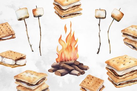 Watercolor Smores Clip Art No. 1 Smores Illustration, Smores Graphic Design, Bonfire Watercolor, S’mores Drawing, S’more Clip Art, Watercolor Scenery, Art Clip, Printable Illustrations, Fall Watercolor