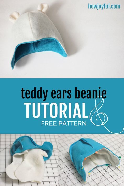 How to make a beanie with teddy bear ears, check out this tutorial and free pattern by @howjoyful How To Make A Beanie, Teddy Bear Ears, Couture Cuir, Sewing Hats, Baby Teddy Bear, Fleece Hats, Knitted Hats Kids, Baby Pattern, Baby Teddy