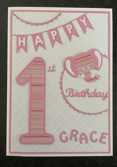 Girl 1st birthday card First Birthday Girl Cards Handmade, Baby Birthday Cards 1 Year, 1st Birthday Cards Girl, 1st Birthday Cards Handmade, Baby Birthday Card, 1st Birthday Card, Old Birthday Cards, Crafting Techniques, Baby Cards Handmade