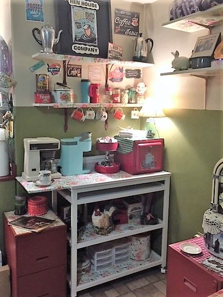 A baby changing table was perfect for my coffee nook! A few vintage items to give the area some good vibes and character makes me happy! Baby Change Table, Diy Changing Table, Hot Chocolate Station, Chocolate Station, Change Table, Baby Changing Table, Baby Changing Tables, Coffee Nook, Hen House