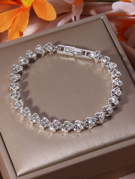 Silver  Collar  Glass   Embellished   Fashion Jewelry Fancy Bracelets, Prom Bracelet, Xoxo Jewelry, Silver Bracelet For Women, Bridal Necklace Designs, Embellished Fashion, Preppy Jewelry, Expensive Jewelry Luxury, Silver Bracelets For Women