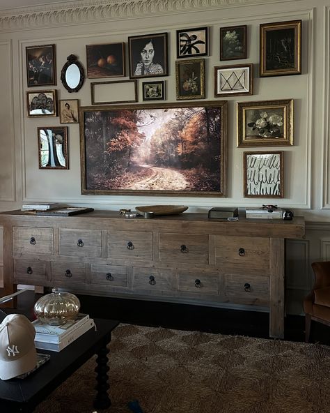 This is where our tv use to be and also our phone outlet for the home phone and internet. But as we hadn’t turned the Tv on for almost a year 🤣 I removed the TV and made it into an office nook. And use the wall hanging to cover all those outlets that don’t need to be seen anymore 🫶🏼… Although we still watch Netflix etc on our tablets we just didn’t use or listen to the TV anymore. Also to be honest I try not to use a tv as a focal point in a space. Unless you’re styling a theatre room. Bu... Living Room Portrait, Wall With Tv, Room Portrait, Tv Room Ideas, Office Nook, Theatre Room, Home Phone, Portrait Wall, To Be Honest