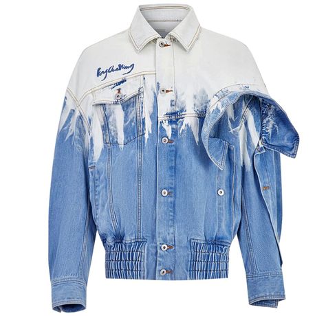 All Denim Outfits, Spring Menswear, Feng Chen Wang, Panel Jacket, Acid Wash Denim Jacket, Tie Dye Denim, Denim Projects, Double Collar, Bleached Denim