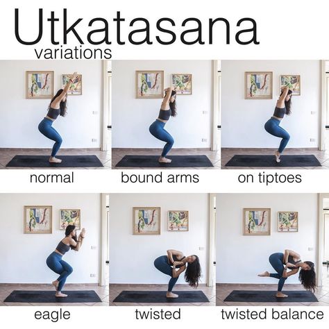 Titibasana Sequence, Chair Pose Yoga Variations, Yoga Progression, Chair Pose Variations, Nighttime Yoga Routine, Yoga Variations, Nighttime Yoga, Yoga Content, Yoga Sequencing