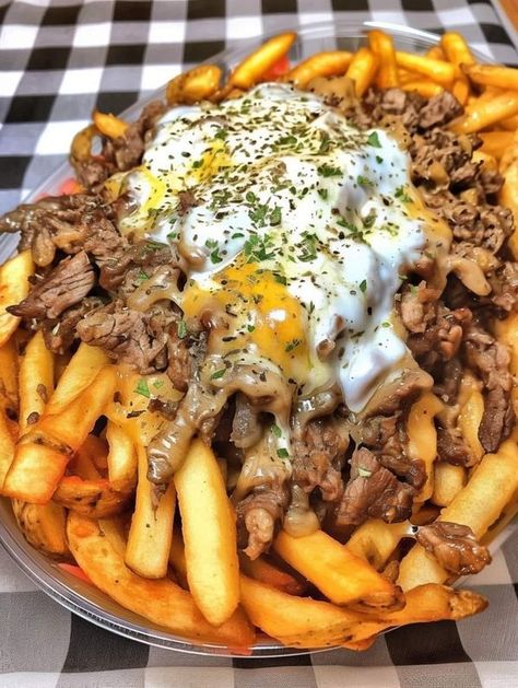 Chef Jamie Oliver | Philly Steak Cheese Fries 🍟 | Facebook Steak Toppings, White American Cheese, Chef Jamie Oliver, Philly Steak, Crispy Waffle, Waffle Fries, Tender Steak, Loaded Fries, Sliced Steak