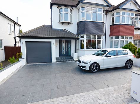 1930s House Driveway, House Rendering Ideas Uk, Semi Detached Driveway Ideas, Rendered Garage, 1930s Exterior, House Rendering Ideas, Rendered House Exterior, 1930s House Exterior Uk, Rendered House