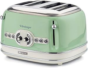 Ariete 0156/04 Retro Style 4 Slice Toaster with 2 Slice Control, 6 Browning Levels and Removable Crumb Tray, Cool Touch Sides, Non-Slip Feet, Vintage Design, Green Green Toaster, Vintage Toaster, Retro Toaster, 4 Slice Toaster, Vintage Style Kitchen, Retro 4, Retro Color, Small Kitchen Appliances, Retro Stil