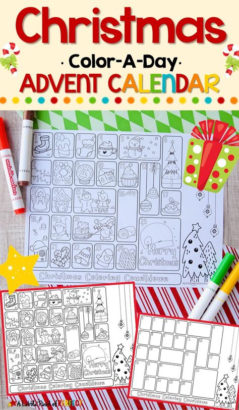 Santa Advent Calendar Printable, Christmas Crafts Advent Calendar, Countdown To Christmas Classroom Ideas, Free Printable Christmas Countdown, Christmas Classroom Countdown, Christmas Day Crafts For Kids, Free Christmas Countdown Printable, Christmas Countdown For Classroom, Advent Calendar Coloring Page