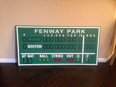 Boston Red Sox decor Fenway Park Green Monster score by RadGraffix, $135.00 Fenway Park Painting, Red Sox Room, Baseball Scoreboard, Fenway Park Boston, Baseball Room, Baseball Signs, Red Socks Fan, Park Pictures, Green Monster