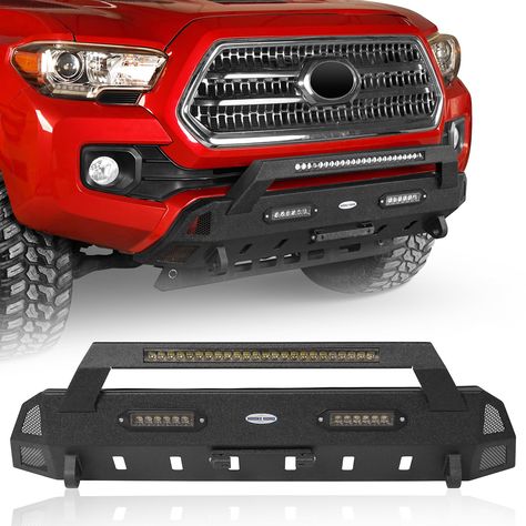 PRICES MAY VARY. Compatibility - V8 GOD Tacoma One-piece design stubby front bumper for 2016-2023 Toyota Tacoma pickup truck models For Offroad Use - High strength D-ring mounts welded both inside and out with 4.75-ton capacity(D-rings not included). Includes license plate mounting bracket Practical Design - Comes with 2x 18w LED spotlights and a 72w LED spot light bar. Delicate hollowed-out honeycomb design on both sides Heavy Duty Construction - High tensile 11-gauge(1/8 Inch) steel for the bu Tacoma Truck Accessories, Tacoma Front Bumper, Toyota Tacoma Accessories, 2016 Tacoma, Tacoma Accessories, Tacoma Mods, Toyota Tacoma Sr5, Cool Truck Accessories, Tacoma Truck