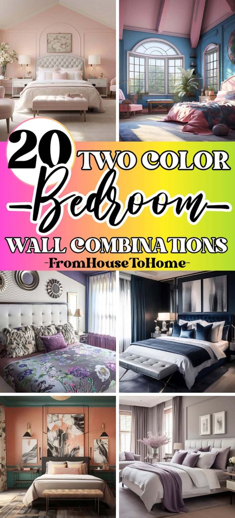 20 Two-Color Combinations For Bedroom Walls | Interior Design Two Tone Painted Walls Bedroom, Couple Bedroom Color Ideas, Black Walls Bedroom, Dramatic Bedroom, Two Tone Walls, House To Home, Bedroom Color Combination, Blue Bedroom Decor, Glam Bedroom