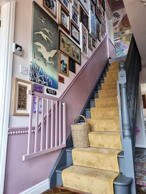 House Tour: A Cozy & Charming English Townhouse | Apartment Therapy Stairs Gallery Wall, English Townhouse, Stairs Runner, Disco Vibes, Mud Room Entry, Stair Gallery, Eclectic Bedroom, Corner House, Design Rules