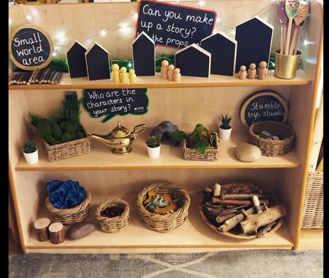 Reggio Small World Area, Reggio Small World, Reception Small World Area, Small World Area Early Years, Learning Provocations Classroom, Story Area Early Years, Shapes Provocations, Eyfs Nursery Layout, Reggio Reading Area