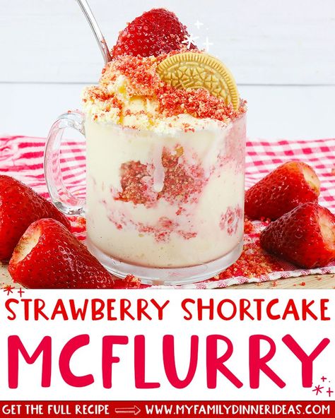 Mcdonald's strawberry shortcake Mcflurry (copycat) is an easy treat you can easily make at home, it tastes just like the drive thru version. Strawberry Shortcake Popsicles, Homemade Strawberry Shortcake, Strawberry Shortcake Ice Cream, Freezer Friendly Meals, Most Popular Desserts, Easy Treat, Homemade Ice Cream Recipes, Copykat Recipes, Popular Desserts