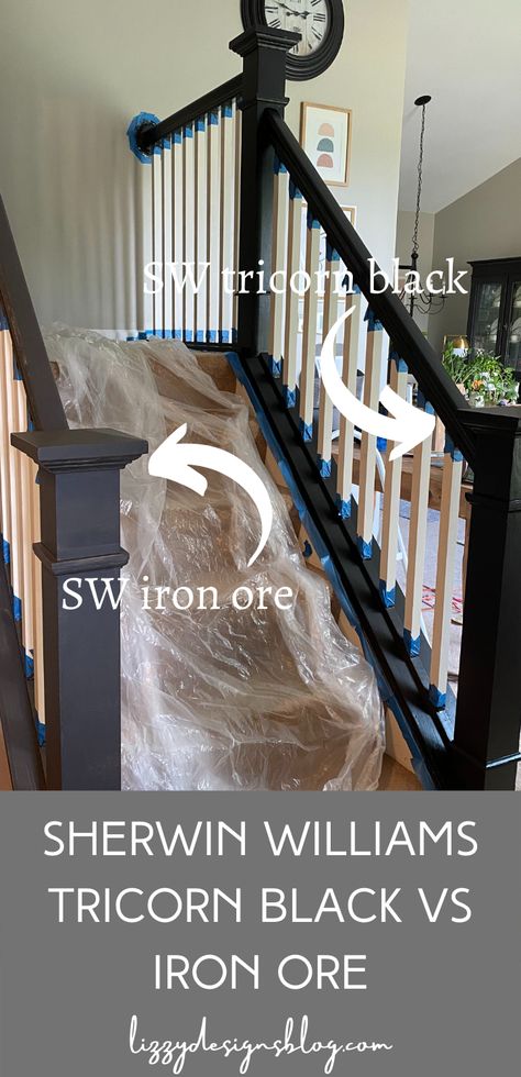 Compare Sherwin Williams iron ore and tricorn black and see all my favorite SW paint colors Tricorn Black, Black Paint Color, Choosing Paint Colours, Choosing Paint, Staircase Makeover, Favorite Paint Colors, Sherwin Williams Paint Colors, Office Office, Iron Ore