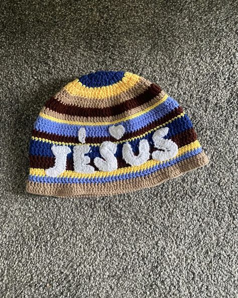 I ❤️ JESUS!!! Made this cute bucket hat after seeing it on @__trust_in_him! It’s so cute. DM for more info 💗 #ilovejesus #crochet #christian #crochetbuckethat #crochetbuckethats #ilovecrochet Keroppi Crochet Hat, Cool Things To Crochet For Men, Christian Crochet Projects, Christian Crochet Ideas, Crochet Winter Ideas, Crochet Christian, Balaclava Aesthetic, Christian Crochet, Crocheting Aesthetic