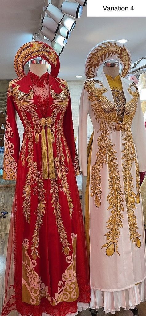 Red Bridal Overcoat for Traditional Vietnamese Wedding Ao Dai With Hand Drawn Phoenix Patterns - Etsy Red Wedding Dress Asian, Vietnamese Ao Dai Traditional Dresses, Red Vietnamese Wedding Dress, Vietnamese Wedding Ao Dai Red, Bridal Ao Dai Red, Ao Dai Headpiece, Vietnamese Ao Dai Wedding, Viet Wedding, Vietnamese Wedding Ao Dai