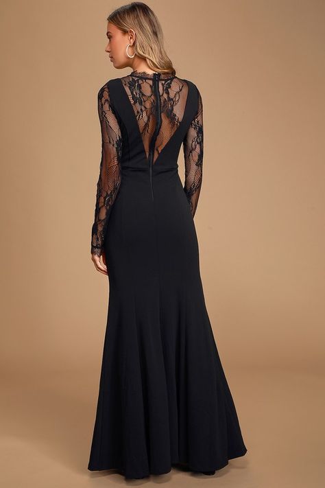 Sexy Black Lace Dress - Illusion Neck Maxi - Mermaid Maxi Dress #ad #Lace, #affiliate, #Dress, #Sexy, #Black Goth Wedding Dresses, Mermaid Maxi Dress, Formal Dress Shops, Dress With Sleeves, Lace Dress With Sleeves, Illusion Dress, Lace Long Sleeve, Women Formals, Silk Maxi Dress