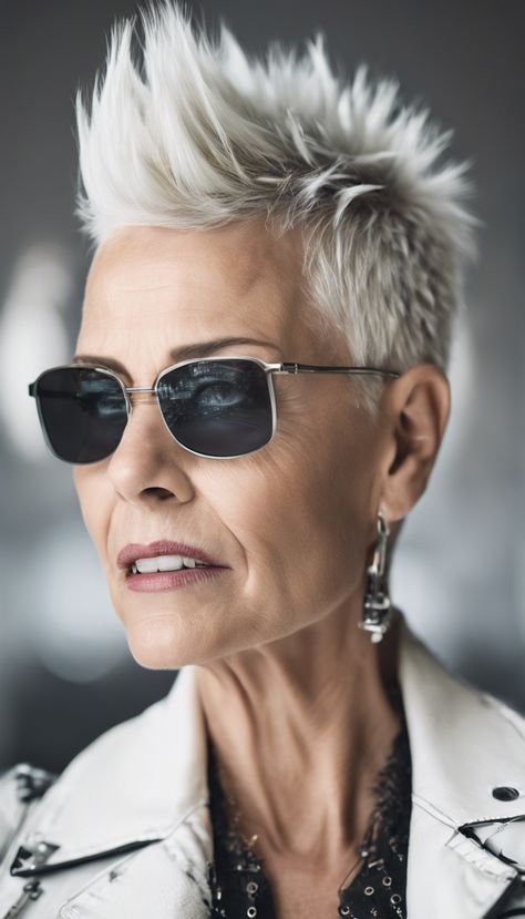 Mohawk Hairstyles For Women, Short Punk Hair, Kort Bob, Mohawk Mullet, Short White Hair, Traditional Hairstyle, Really Short Hair, Spiky Hair, Hairstyles For Women Over 50