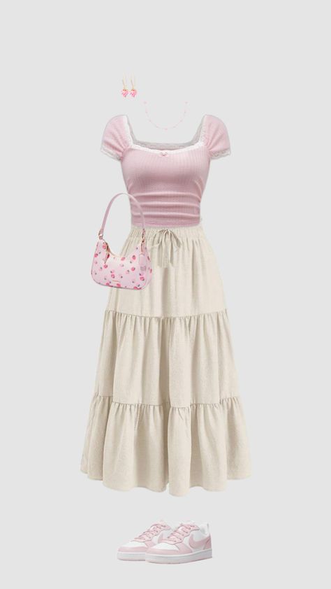 🎀🌷 Pink And White Girly Outfits, Skirt Pairing Ideas, Skirt And Dress Outfits, Outfit Inspo Coquette, Modest Christian Clothing, Modest Girly Outfits, Street Style Outfits Casual, Modesty Outfits, Cute Modest Outfits