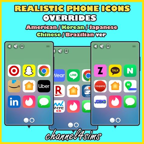 TS4: Realistic Phone Icons OVERRIDES | Patreon Sims 4 Cc Phone Background, Sims 4 Apps On Phone, Sims 4 Overrides Phone, Sims 4 Phone App Override, Sims4 Phone Override, Sims4 Phone Apps, Sims 4 Phone Wallpaper Override, Sims 4 Phone Replacement Mod, Sims Overrides