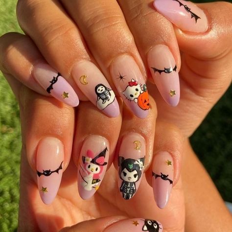 Nail Art Halloween, Holloween Nails, Halloween Manicure, Halloween Acrylic Nails, Acrylic Nail Set, Cute Halloween Nails, Acrylic Nail Kit, Hello Kitty And Friends, Cute Acrylic Nail Designs