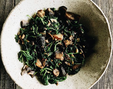 Arugula and Mushroom Sauté - Taproot Farm Mushroom Arugula, Better Diet, Stuffed Portabella Mushrooms, Leftover Mashed Potatoes, Red Chili Flakes, Sauteed Mushrooms, Red Chili, Side Dishes Easy, Arugula