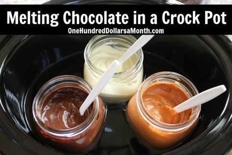 Melting Chocolate in a Crock Pot Butterscotch Peanut Butter, Melt Chocolate For Dipping, Chocolate Jar, Crock Pot Dips, Canning Tips, Fondue Recipes, Unhealthy Obsession, Melting Chocolate Chips, Chocolate Covered Pretzels