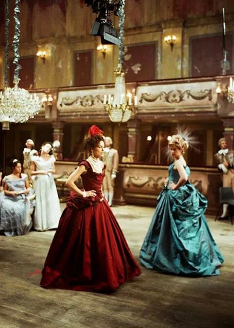 Keira Knightley and Ruth Wilson on the set of Anna Karenina Anna Karenina Dress, Royal Ballroom Aesthetic, Anna Karenina 2012, Royal Ballroom, Ballroom Aesthetic, Joe Wright, Ruth Wilson, Hollywood Dress, Bustle Dress